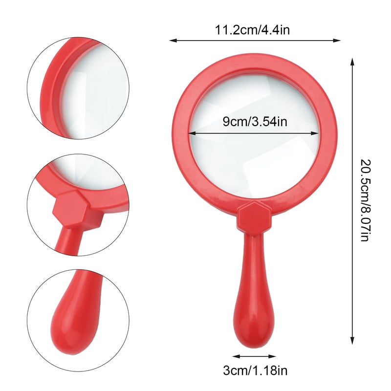 Rongon Kids Magnifying Glass Handheld Jumbo Magnifiers with Stand, Exploration Play Reading Magnifier Red Magnifying Lens for Nature Exploration, Science Experiments, 5X Magnification Loupe (Red) - Image 3